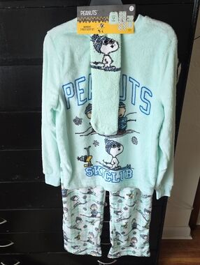 Peanuts Women's Ski Club Pajama 3 Pc Set - Mint Green & Blue NWT